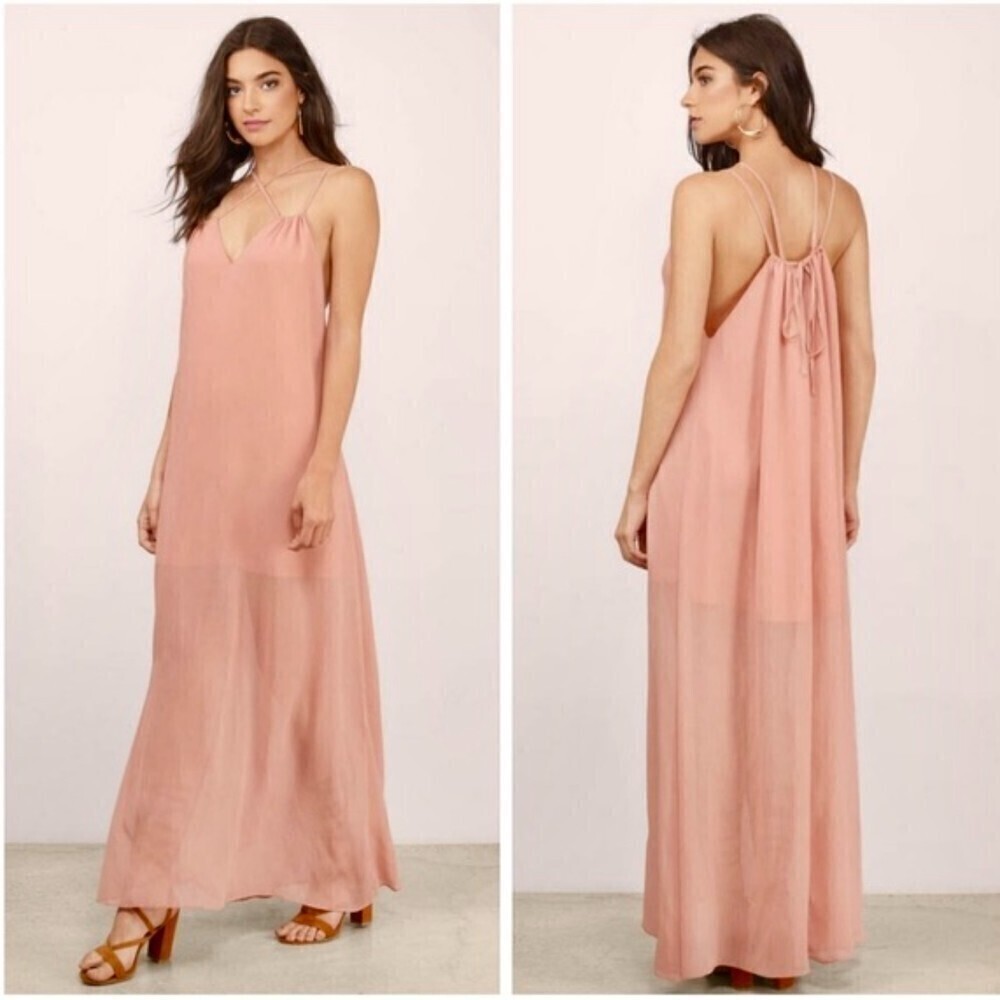 NWT Tobi King's Queen Strappy Tie Back A Line Maxi Dress Sheer Blush Pink XS